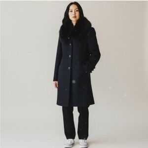 Herbert Grossman - Black Faux Fur Collar Pea Coat - 10 - USA